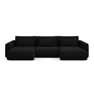 MAKAMII Crna baršunasti sklopiva/s prostorom za odlaganje kutna garnitura (u obliku slova "U") Kapua, 340x149x82 cm